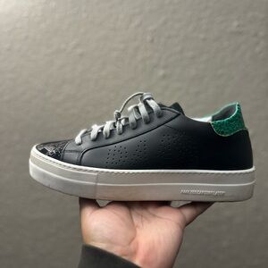 Women's P448 Thea Black Leather Lace Up Sneaker